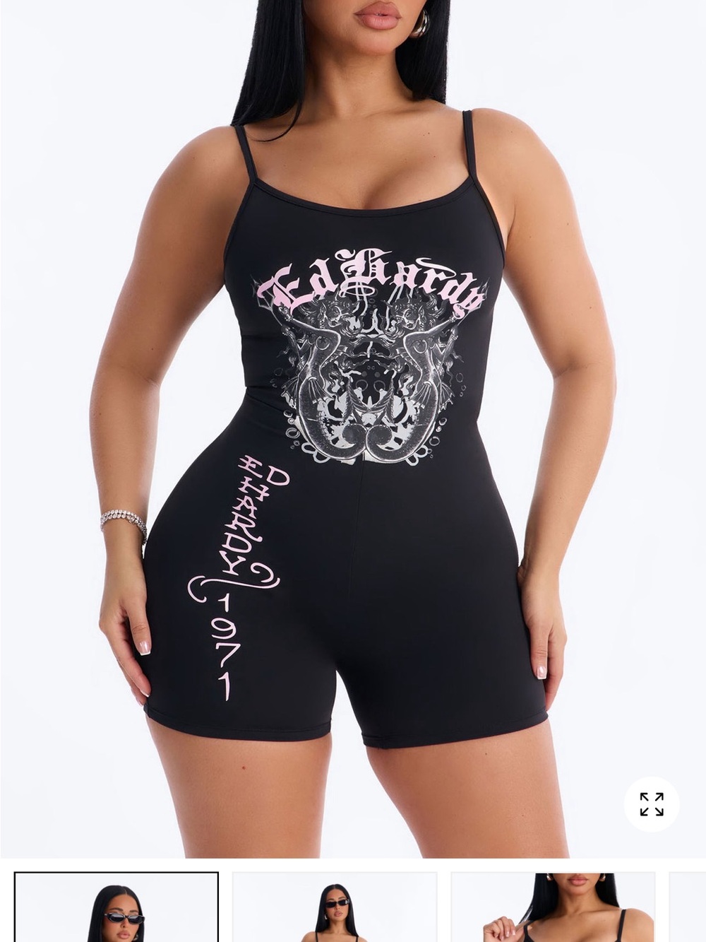 Ed Hardy Black Pink Graphic Stretch Romper